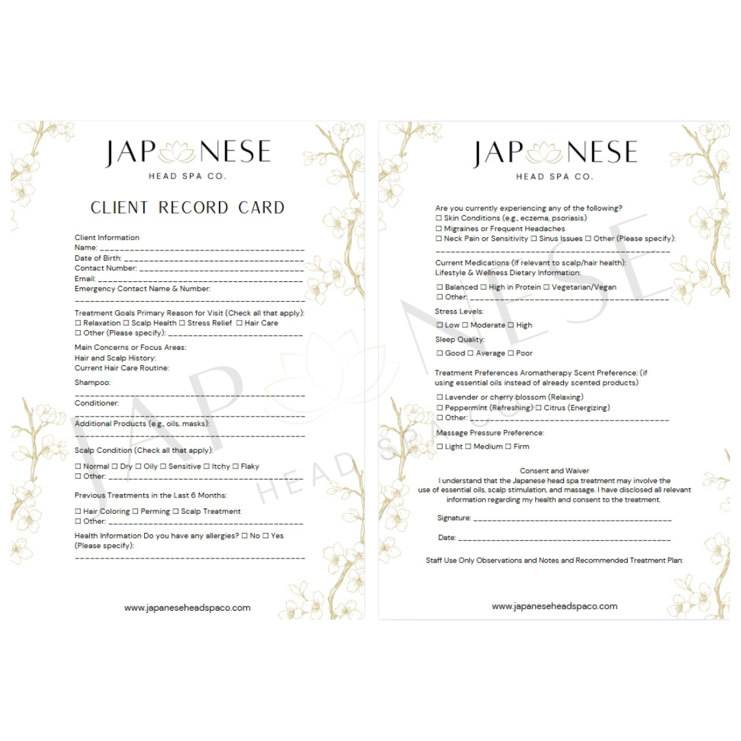Consultation Form Japanese Head Spa Client Consultation Form