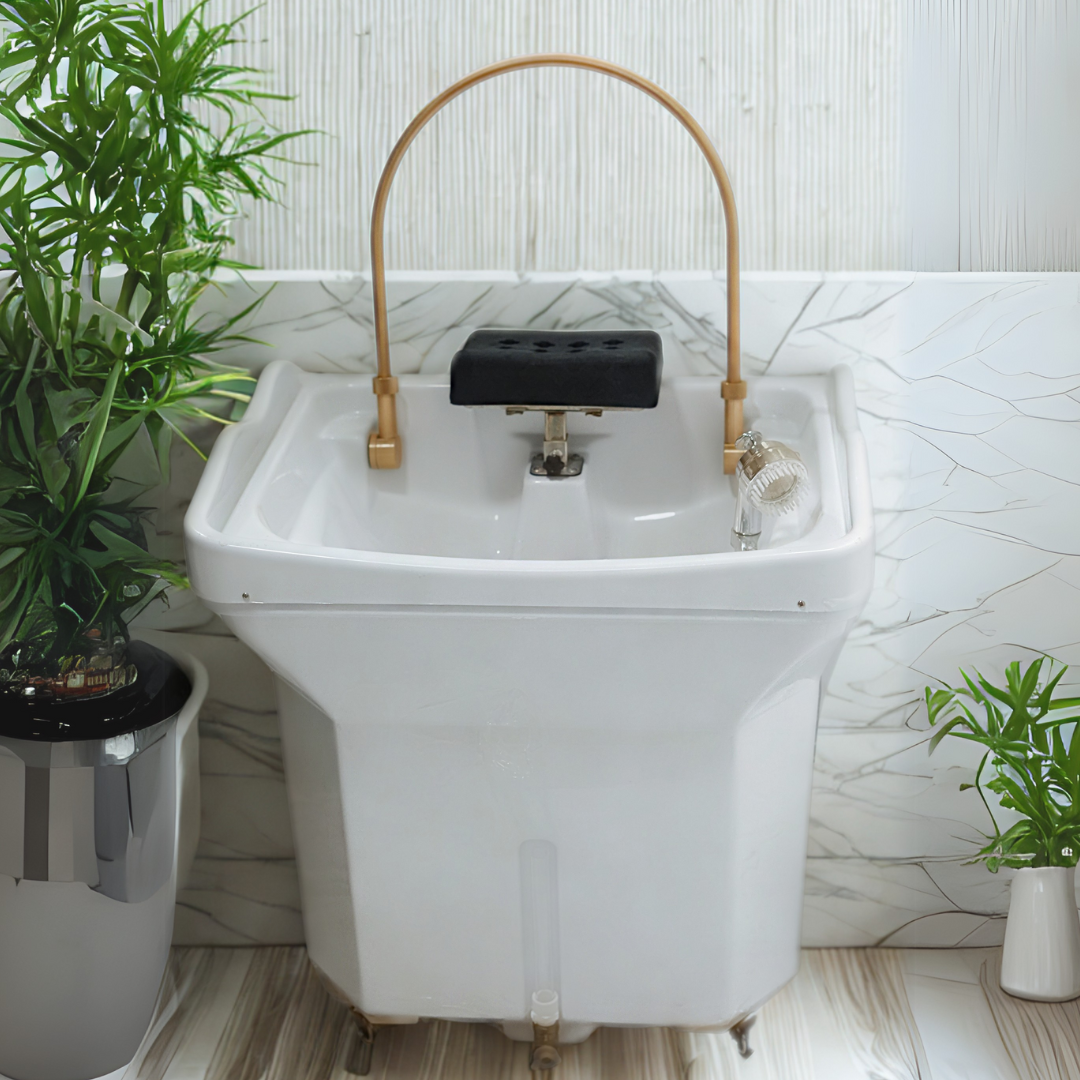 WHITE - Portable Japanese Head Spa 60L Tank Unit - Non Plumbed (inc. Steamer, Steamer Hood and 2 x water heaters)