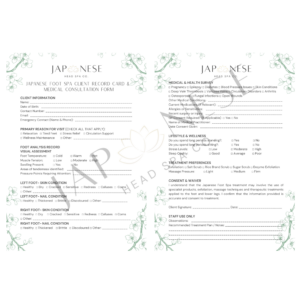 Japanese Foot Spa Client Consultation Form -Pack of 25 Sheets