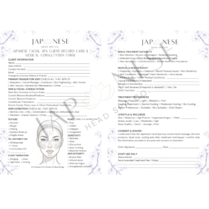 Japanese Facial Spa Client Consultation Form –Pack of 25 Sheets