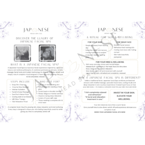 Japanese Facial Spa Information Leaflet –Pack of 25 Sheets