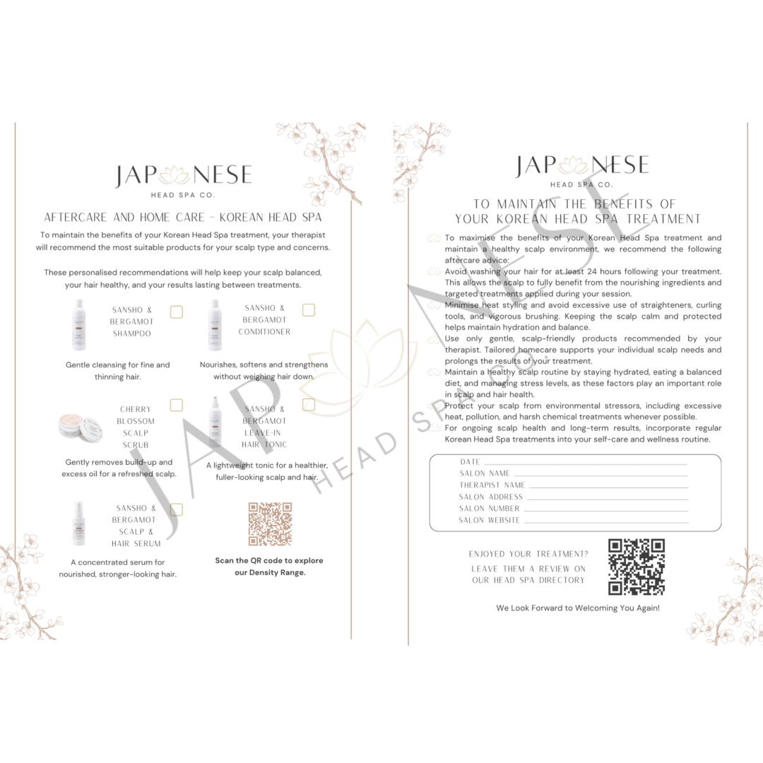 Korean Head Spa Aftercare Leaflet -Pack of 25 Sheets