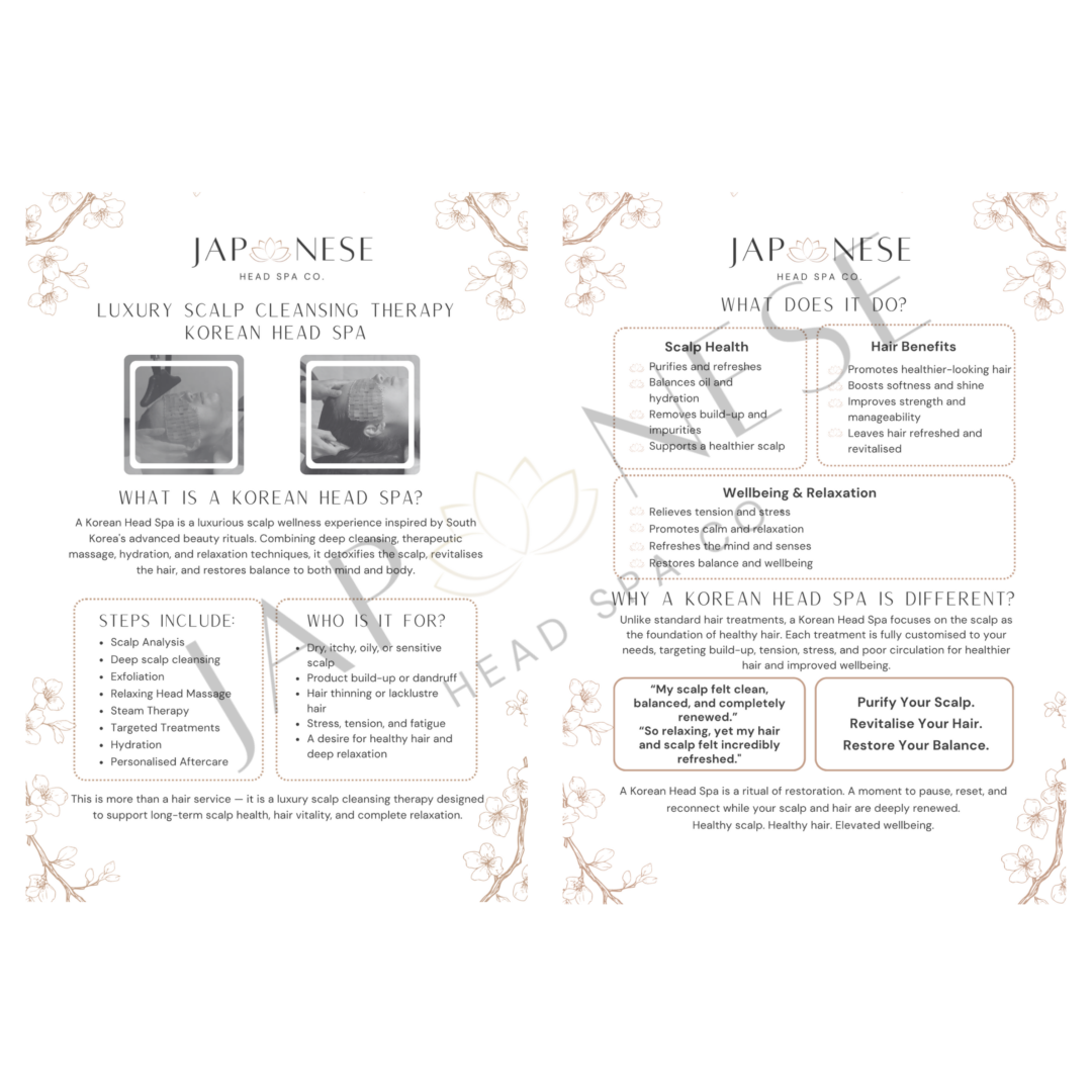 Korean Head Spa Information Leaflet -Pack of 25 Sheets
