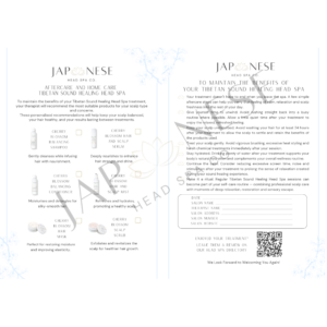 Tibetan Sound Healing Head Spa Aftercare Leaflet -Pack of 25 Sheets