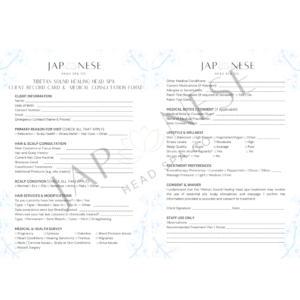 Tibetan Sound Healing Head Spa Client Consultation Form -Pack of 25 Sheets