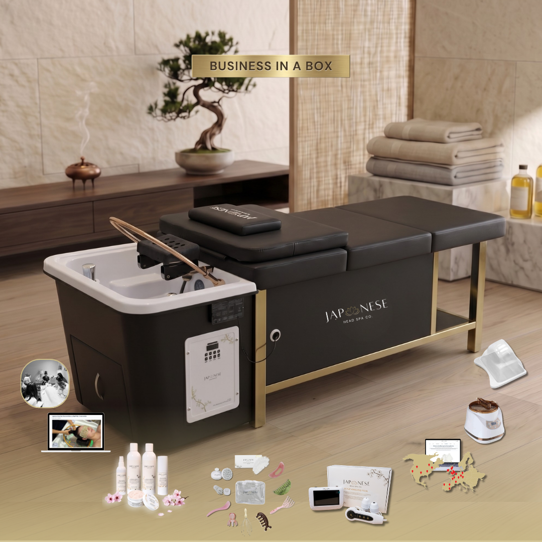 11 BUSINESS IN A BOX: Black Non-Plumbed Japanese Head Spa Full Bed Unit Package