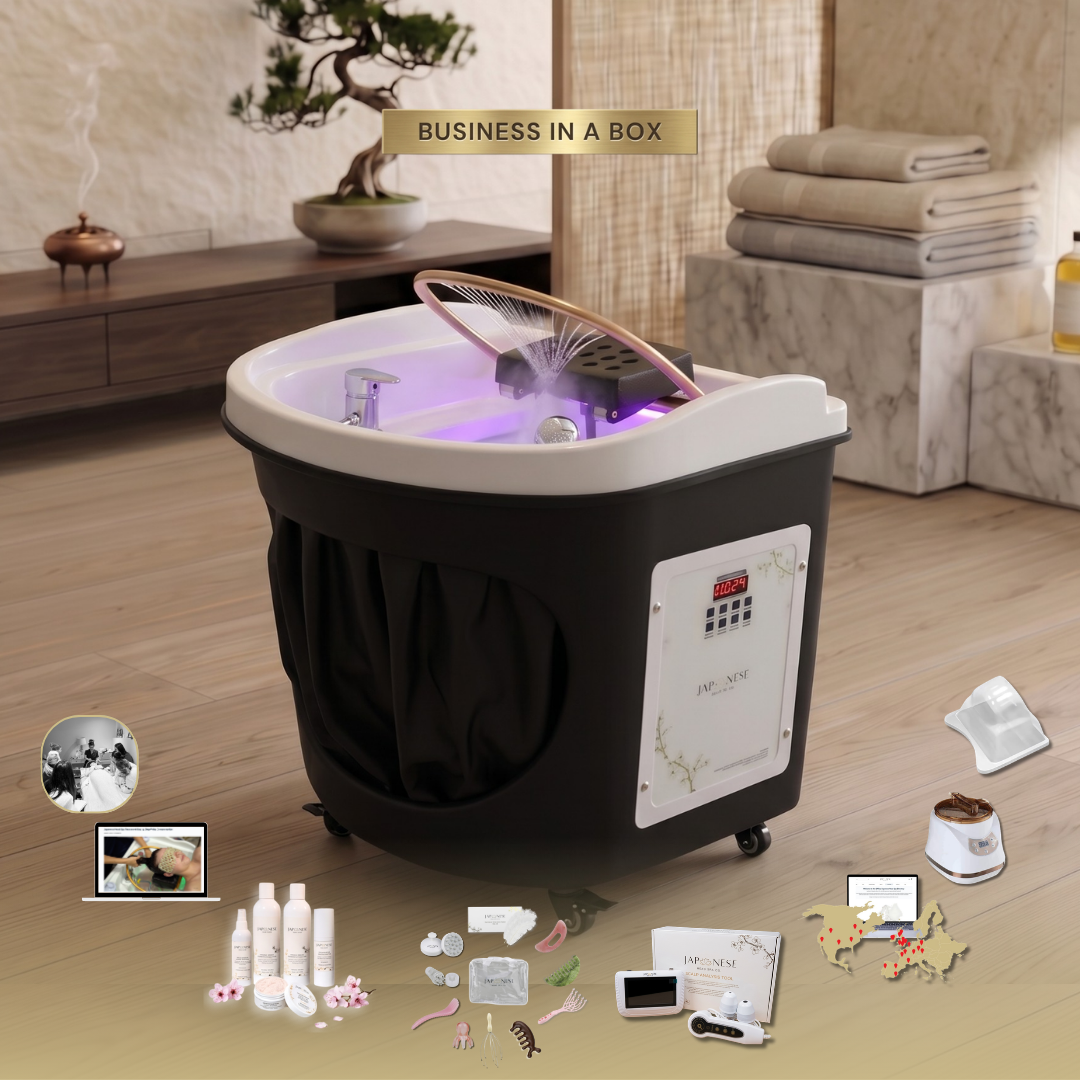 BUSINESS IN A BOX: Black Circle Plumbed Japanese Head Spa Unit Package
