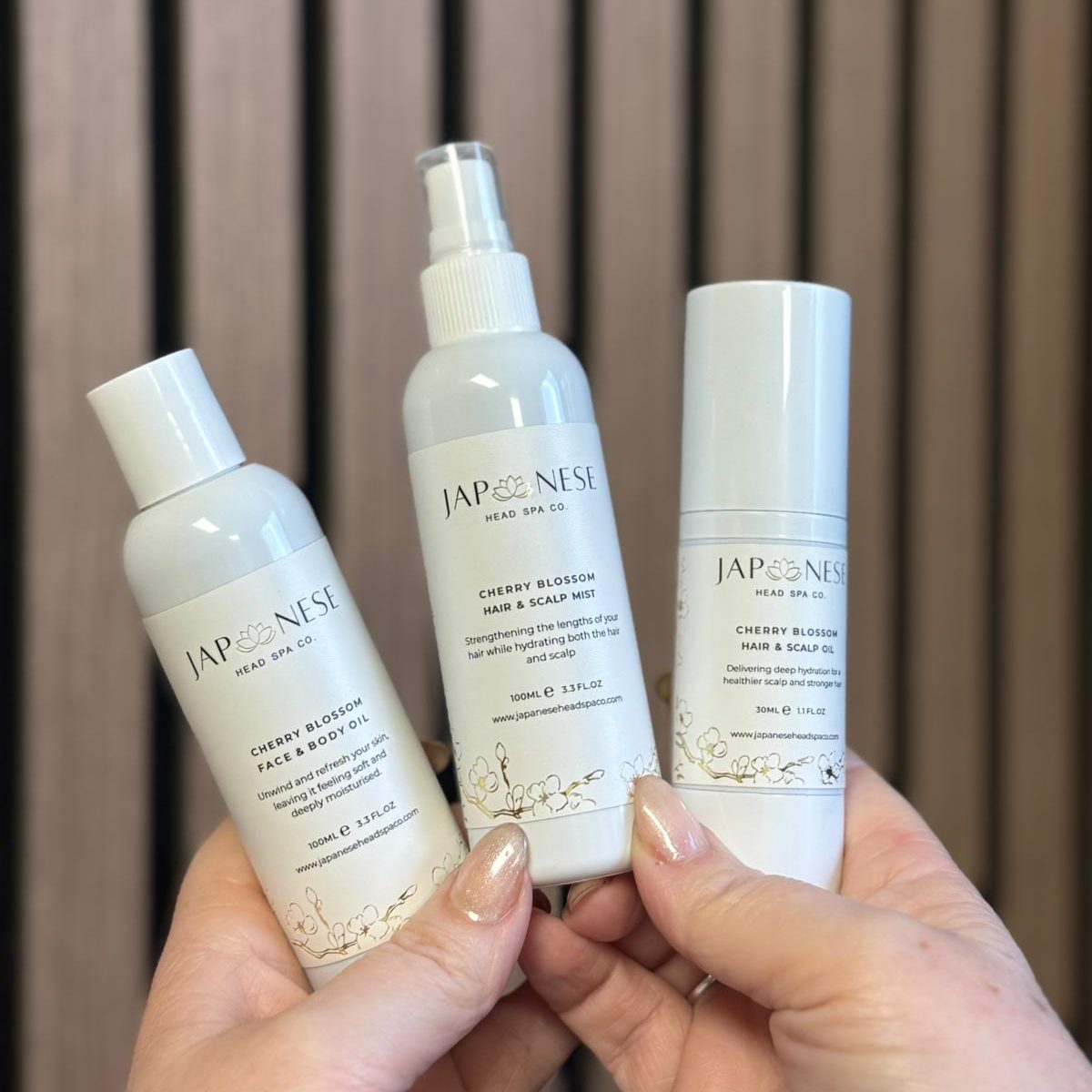 Enjoy Japanese Head Spa at home with Cherry Blossom scalp care products.