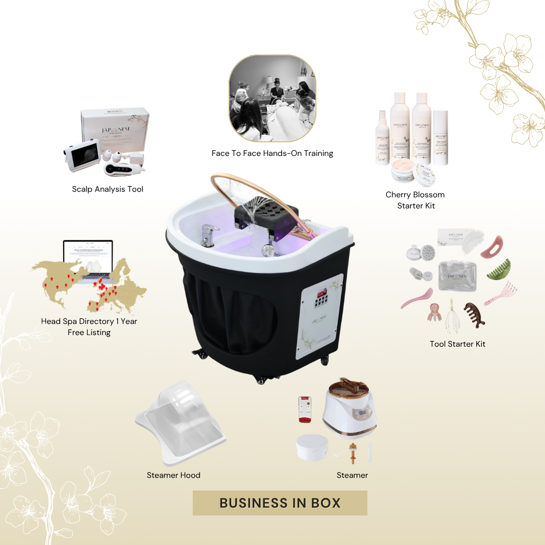 BUSINESS IN A BOX: Black Circle Plumbed Japanese Head Spa Unit with Face-To-Face Training Package