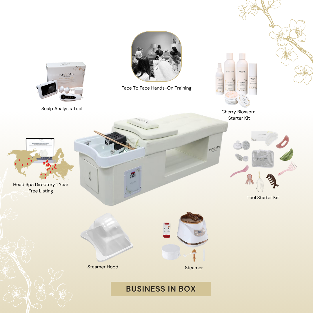 BUSINESS IN A BOX: Cream Plumbed Japanese Head Spa Full Bed Unit with Face-To-Face Training Package
