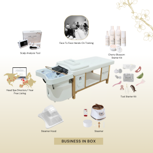 BUSINESS IN A BOX: White Plumbed Japanese Head Spa Full Bed Unit with Face-To-Face Training Package