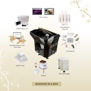 BUSINESS IN A BOX: Black Non-Plumbed Japanese Head Spa Unit with Online Training Package