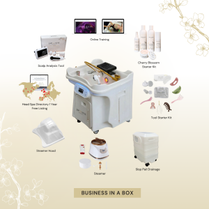 BUSINESS IN A BOX: White Portable Japanese Head Spa Unit with Mobile Wastewater Tank & Online Training Package