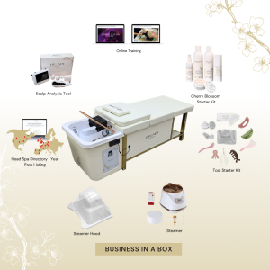 BUSINESS IN A BOX: Cream Non-Plumbed Japanese Head Spa Full Bed Unit with Online Training Package