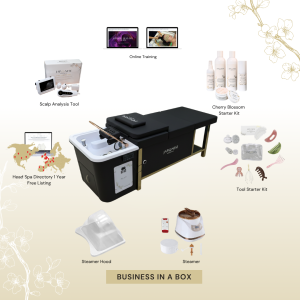BUSINESS IN A BOX: Black Non-Plumbed Japanese Head Spa Full Bed Unit with Online Training Package