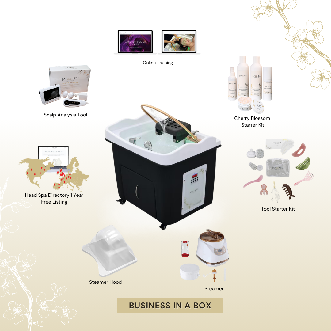 BUSINESS IN A BOX: Black Rectangle Plumbed Japanese Head Spa Unit with Online Training Package