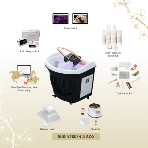 BUSINESS IN A BOX: Black Circle Plumbed Japanese Head Spa Unit with Online Training Package