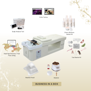 BUSINESS IN A BOX: Cream Plumbed Japanese Head Spa Full Bed Unit with Online Training Package