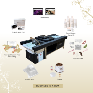 BUSINESS IN A BOX: Black Plumbed Japanese Head Spa Full Bed Unit with Foot Spa & Online Training Package