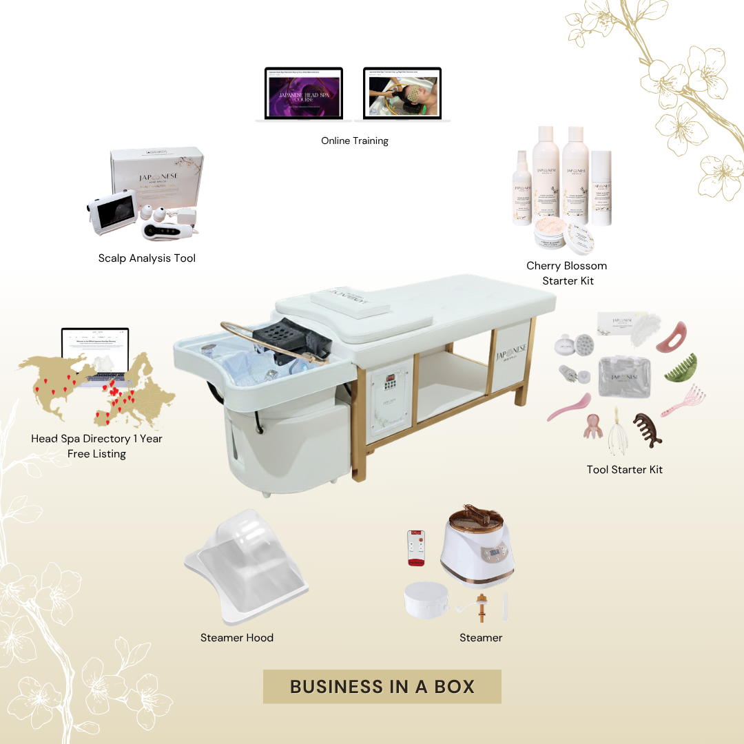 BUSINESS IN A BOX: White Plumbed Japanese Head Spa Full Bed Unit with Online Training Package