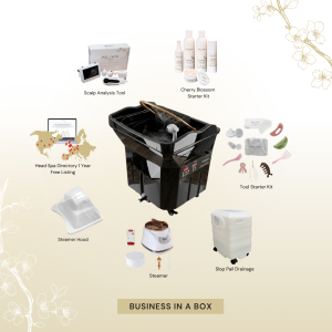 BUSINESS IN A BOX: Black Non-Plumbed Japanese Head Spa Unit Package (No Training Included)