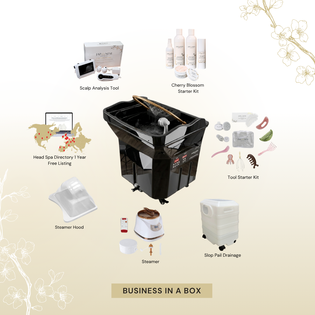 39 BUSINESS IN A BOX: Black Non-Plumbed Japanese Head Spa Unit Package (No Training Included)