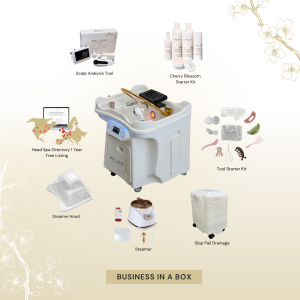 BUSINESS IN A BOX: White Portable Japanese Head Spa Unit with Mobile Wastewater Tank Package (No Training Included)