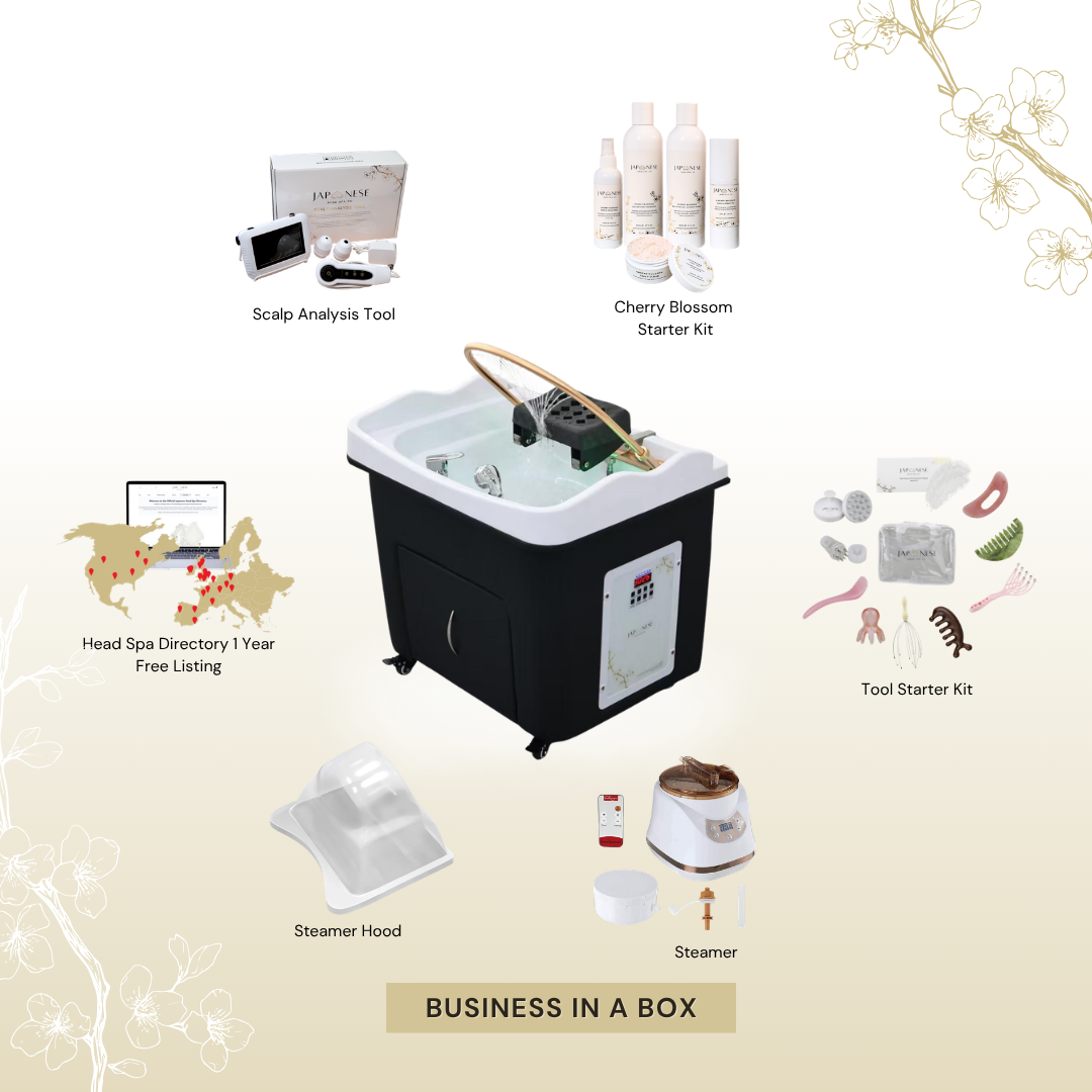 BUSINESS IN A BOX: Black Rectangle Plumbed Japanese Head Spa Unit Package (No Training Included)