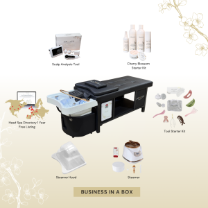 50 BUSINESS IN A BOX: Black Plumbed Japanese Head Spa Full Bed Unit Package (No Training Included)