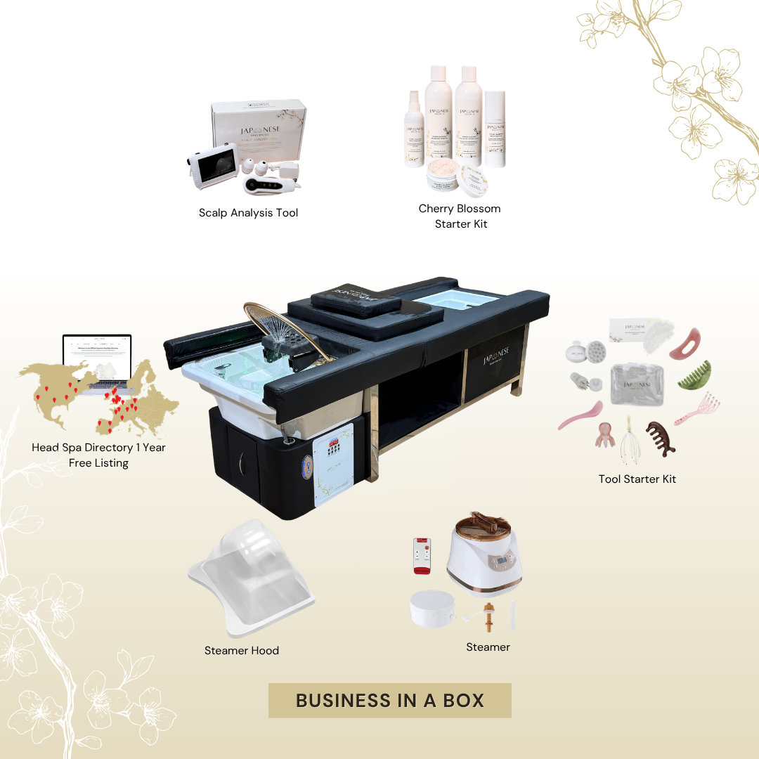 BUSINESS IN A BOX: Black Plumbed Japanese Head Spa Full Bed Unit with Foot Spa Package (No Training Included)