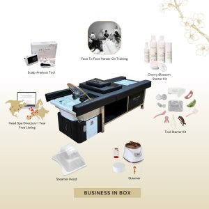 14 BUSINESS IN A BOX: Black Plumbed Japanese Head Spa Full Bed Unit with Foot Spa & Face-To-Face Training Package