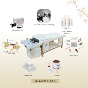 15 BUSINESS IN A BOX: White Plumbed Japanese Head Spa Full Bed Unit with Face-To-Face Training Package