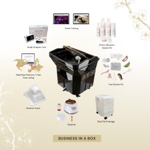 BUSINESS IN A BOX: Black Non-Plumbed Japanese Head Spa Unit with Online Training Package