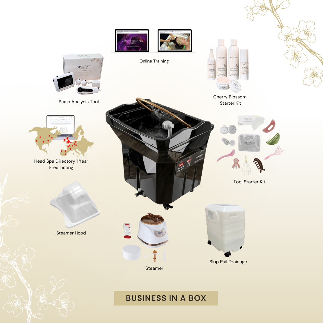 BUSINESS IN A BOX: Black Non-Plumbed Japanese Head Spa Unit with Online Training Package
