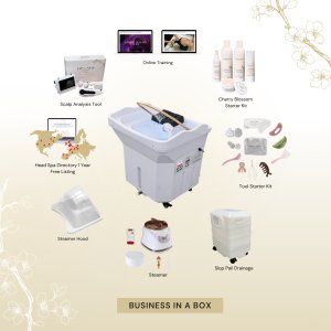 BUSINESS IN A BOX: White Non-Plumbed Japanese Head Spa Unit with Online Training Package