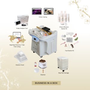 BUSINESS IN A BOX: White Portable Japanese Head Spa Unit with Mobile Wastewater Tank & Online Training Package