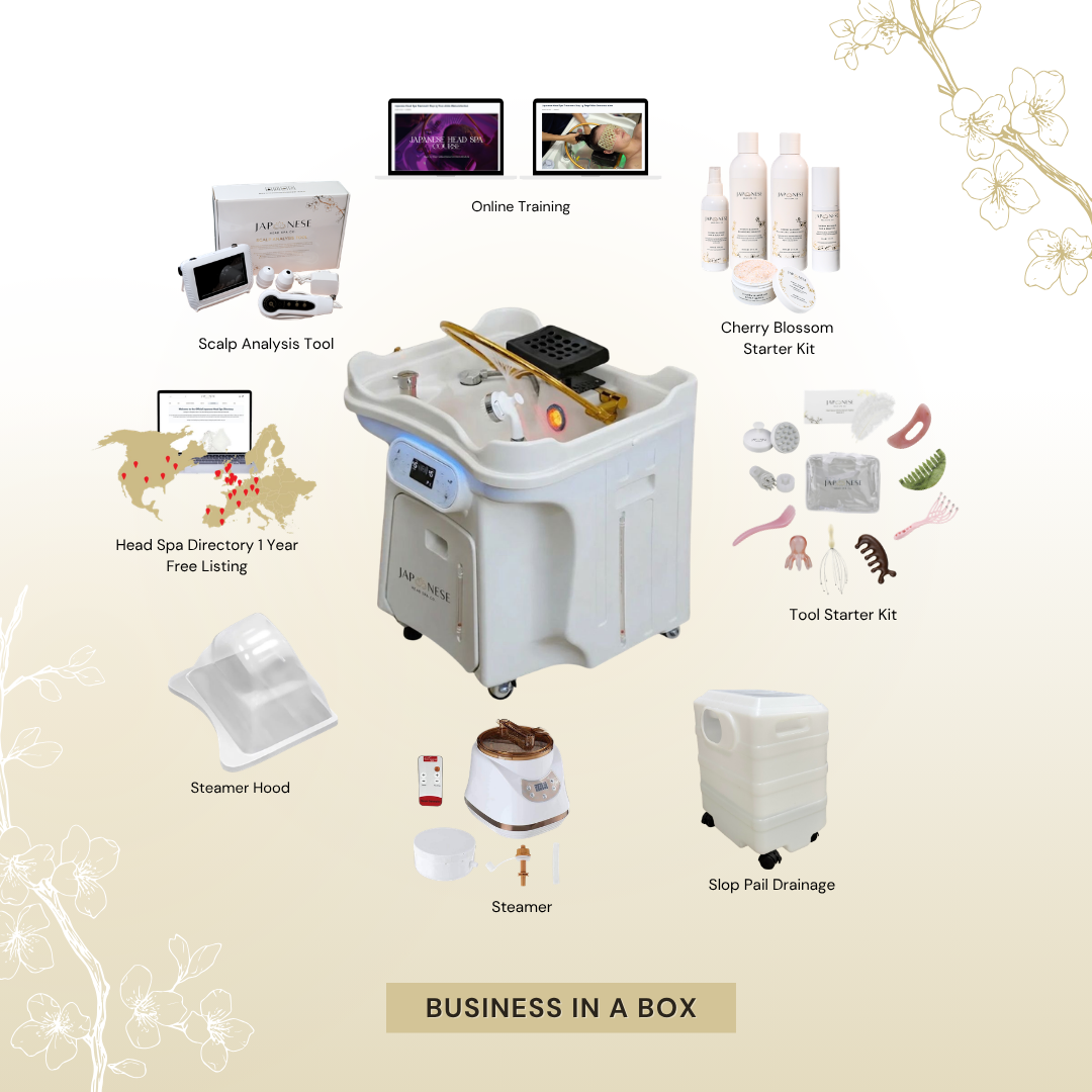 BUSINESS IN A BOX: White Portable Japanese Head Spa Unit with Mobile Wastewater Tank & Online Training Package