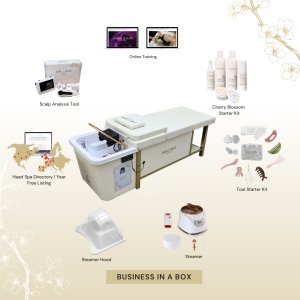 BUSINESS IN A BOX: Cream Non-Plumbed Japanese Head Spa Full Bed Unit with Online Training Package