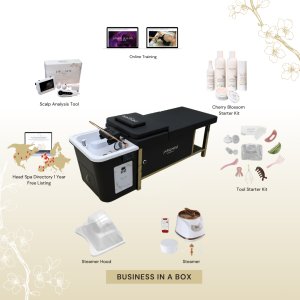 BUSINESS IN A BOX: Black Non-Plumbed Japanese Head Spa Full Bed Unit with Online Training Package