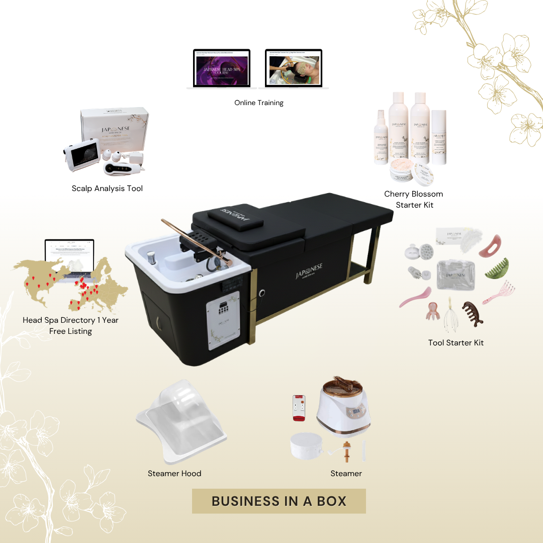 BUSINESS IN A BOX: Black Non-Plumbed Japanese Head Spa Full Bed Unit with Online Training Package