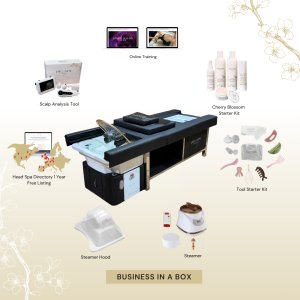 BUSINESS IN A BOX: Black Plumbed Japanese Head Spa Full Bed Unit with Foot Spa & Online Training Package