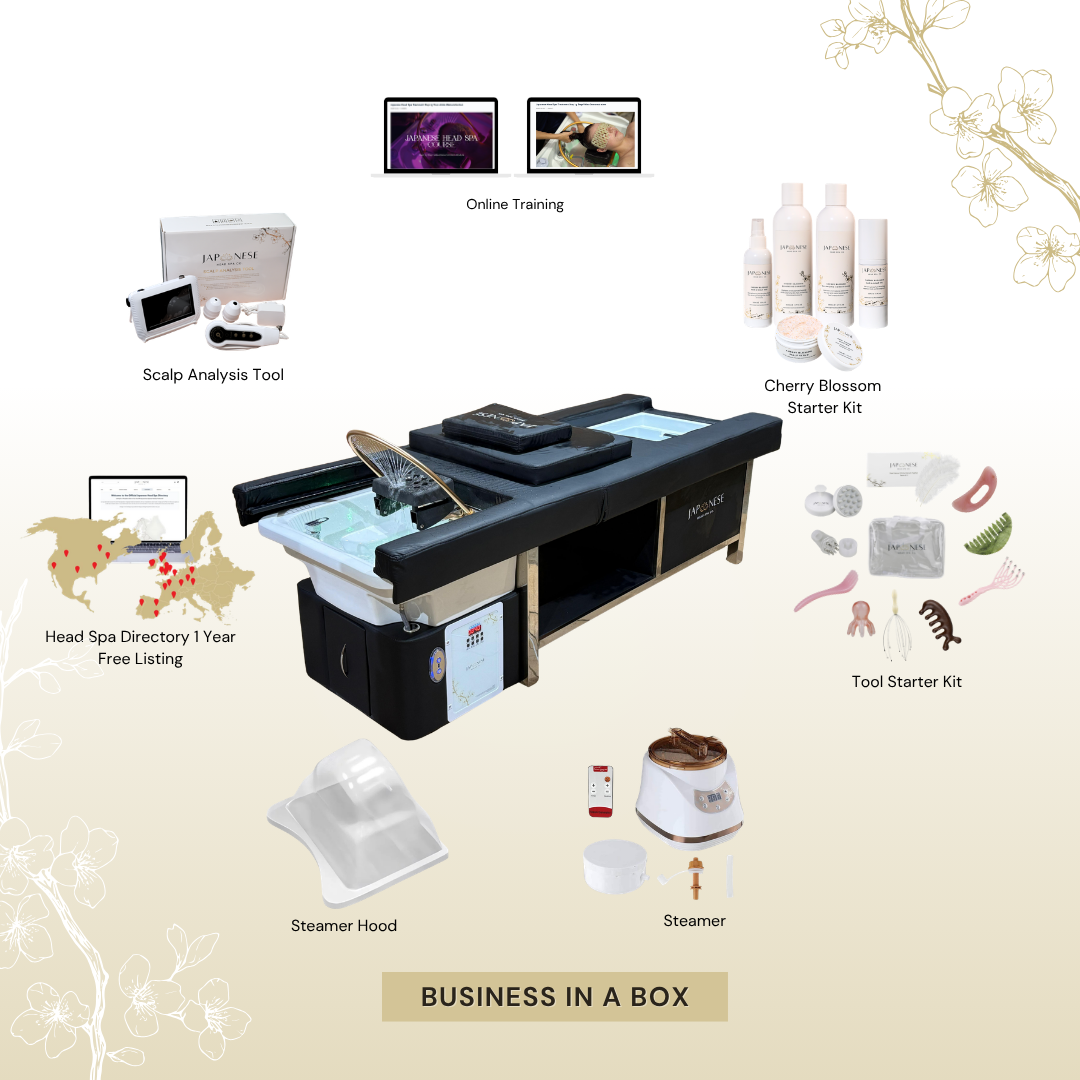 BUSINESS IN A BOX: Black Plumbed Japanese Head Spa Full Bed Unit with Foot Spa & Online Training Package