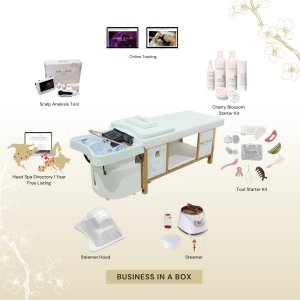 BUSINESS IN A BOX: White Plumbed Japanese Head Spa Full Bed Unit with Online Training Package