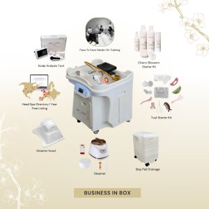 4 BUSINESS IN A BOX: White Portable Japanese Head Spa Unit with Mobile Wastewater Tank & Face-To-Face Training Package