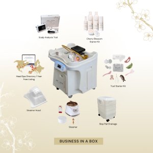 BUSINESS IN A BOX: White Portable Japanese Head Spa Unit with Mobile Wastewater Tank Package (No Training Included)