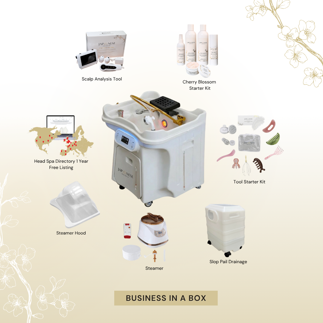 BUSINESS IN A BOX: White Portable Japanese Head Spa Unit with Mobile Wastewater Tank Package (No Training Included)