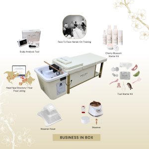 6 BUSINESS IN A BOX: Cream Non-Plumbed Japanese Head Spa Full Bed Unit with Face-To-Face Training Package