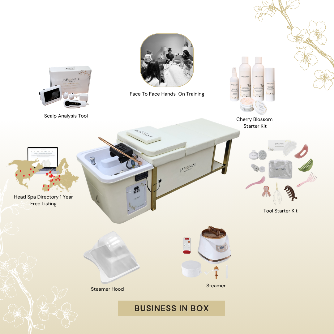 6 BUSINESS IN A BOX: Cream Non-Plumbed Japanese Head Spa Full Bed Unit with Face-To-Face Training Package