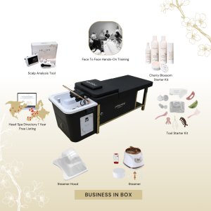 7 BUSINESS IN A BOX: Black Non-Plumbed Japanese Head Spa Full Bed Unit with Face-To-Face Training Package