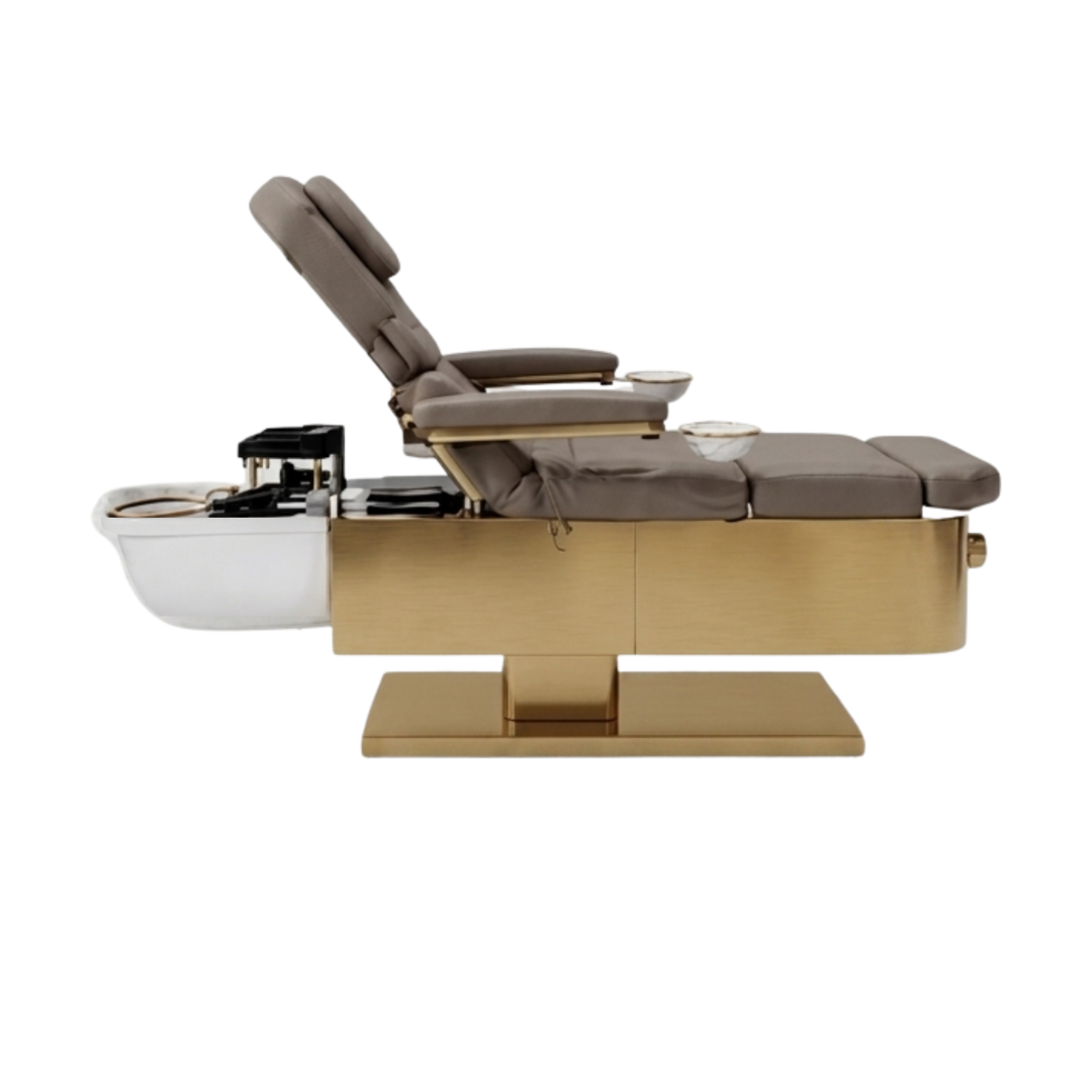 INTRODUCTORY OFFER - Japanese Head Spa Fawn Full Bed with Foot Spa - **HEIGHT ADJUSTABLE** with Electric Back & Foot Rest (Plumbed) (inc. Steamer, Steamer Hood & 2 x Water Heater)